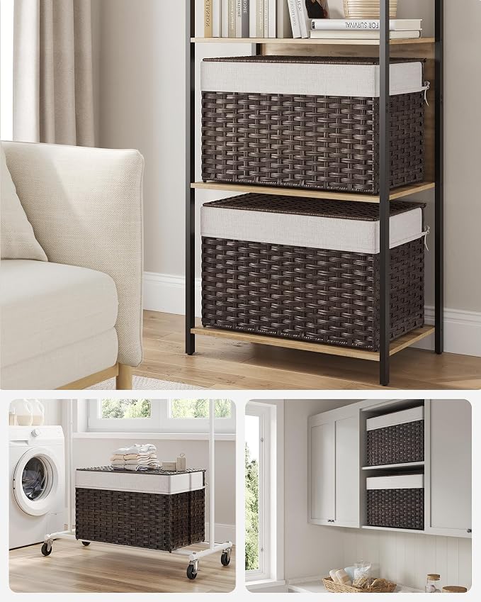 SONGMICS Storage Basket with Lid, Woven Blanket Storage Bin with Handles - Image 3