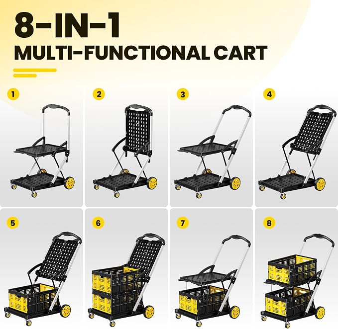 Collapsible Shopping Cart, 8-in-1 200LBS Multi Functional Utility Cart - Image 3