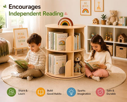 2 Tier Rotating Bookshelf, 360 Display Bookcase - Image 3