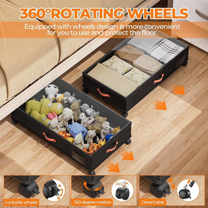 Under Bed Storage with Wheels, XXL Large Under the Bed Storage Organizer Bins - Image 4