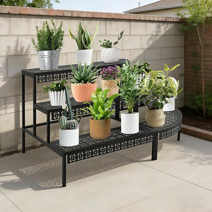 3 Tier Metal Plant Stand, Corner Flower Pot Holder Rack, Stair-Step Style - Image 4
