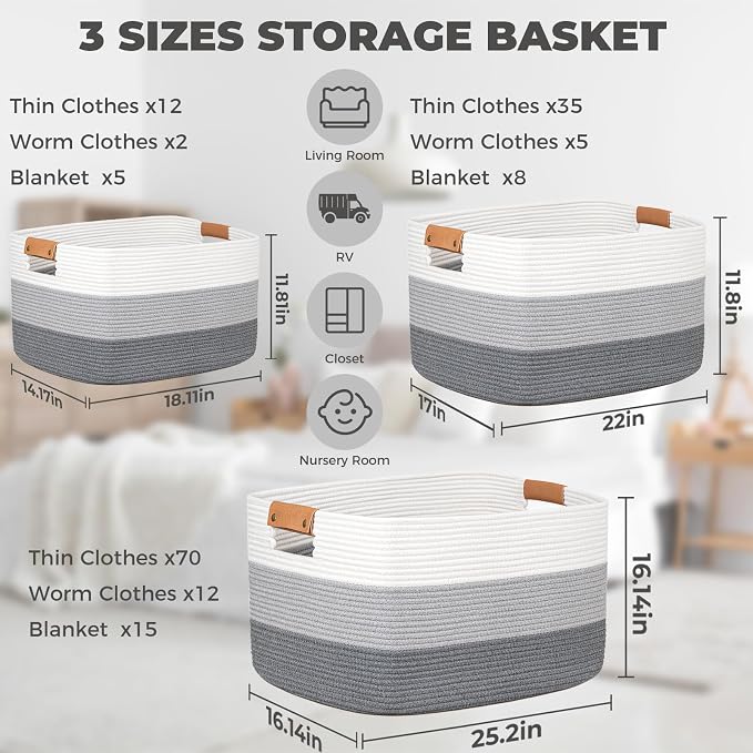 danpinera Blanket Basket, 72L Rectangle Large Basket - Image 5
