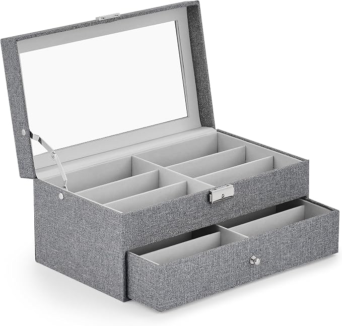 CO-Z Sunglasses Organizer with 12 Slots, Linen Eyeglasses Storage Box - Image 8