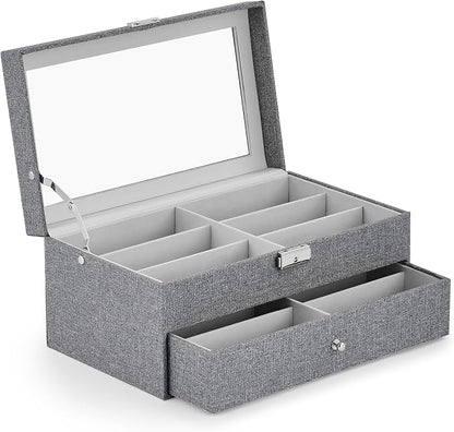 CO-Z Sunglasses Organizer with 12 Slots, Linen Eyeglasses Storage Box - Image 8