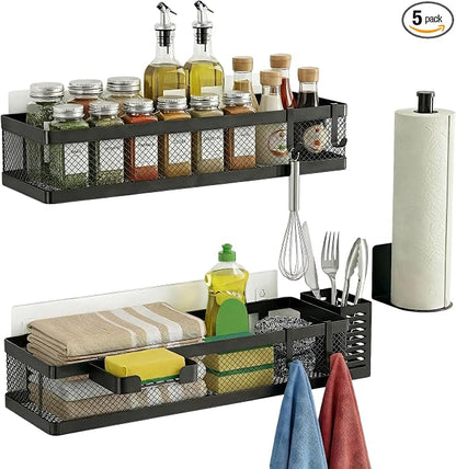 PUSDON 5-in-1 16.5" Extra Long Slim Wall Mount Wrapped Mesh Kitchen Organizer & by PUSDON