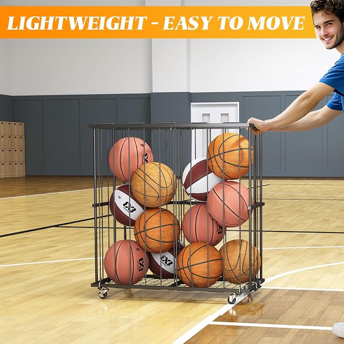 Large Garage Ball Storage, Rolling Floor Sports Equipment Organizer: - Image 7