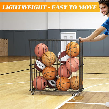 Large Garage Ball Storage, Rolling Floor Sports Equipment Organizer: - Image 7