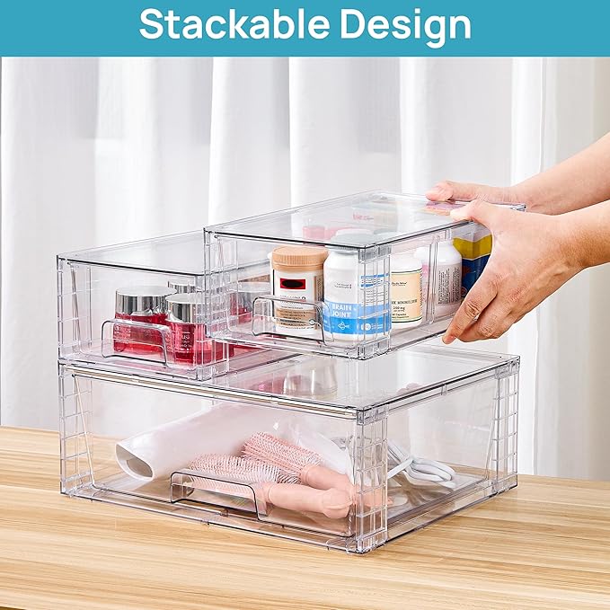 Vtopmart 5 Pack Stackable Storage Drawers, Easily Assemble Clear Plastic - Image 4