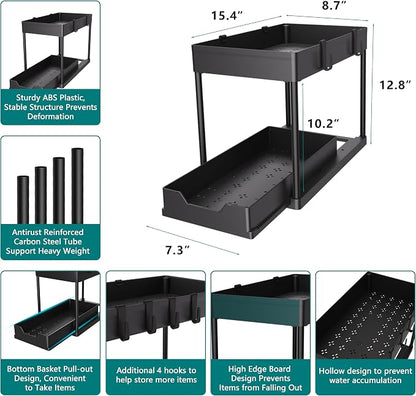 MEAFBIRD 2 Pack Under Sink Organizer, 2 Tier Bathroom Cabinet Organizer - Image 2