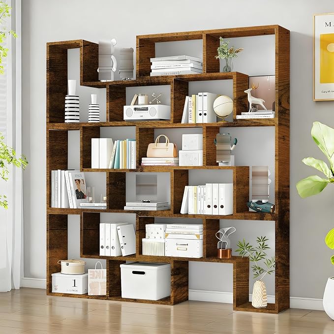 Expandable Bookcase with Adjustable Width, Wooden Room Divider Bookshelf by Unknown