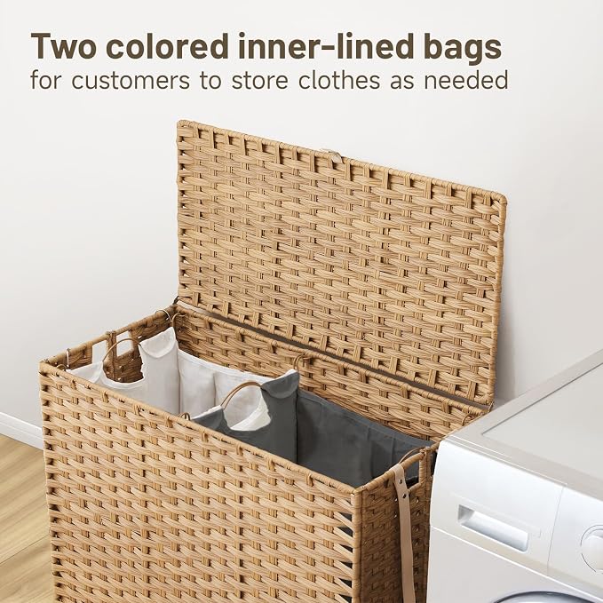 Laundry Hamper with Wheels, 39.6 Gallon Rolling Laundry Basket with Lid - Image 2