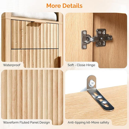 VINGLI Narrow Fluted Bathroom Floor Skinny Storage Cabinet - Image 8
