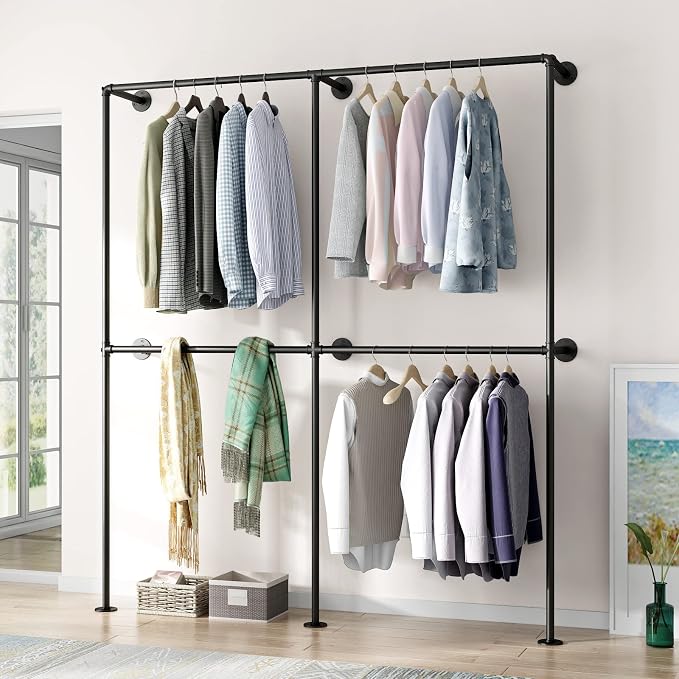 Industrial Pipe Clothing Rack Wall Mounted Garment Rack, Laundry Room - Image 2