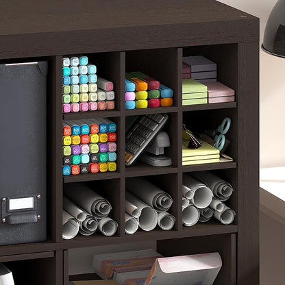Furinno Cubicle 9-Compartment Cube Insert, Grid Cube Organizer, Dark Oak | - Image 4