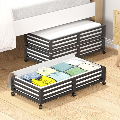 Bamboo Under Bed Storage Containers- Underbed Organizer by WISUCART