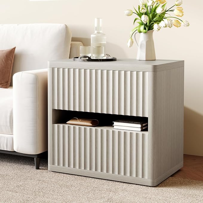 Dripex Fluted Nightstand with 2 Drawers, Large Wide Wood Night Stand Bedside - Image 6