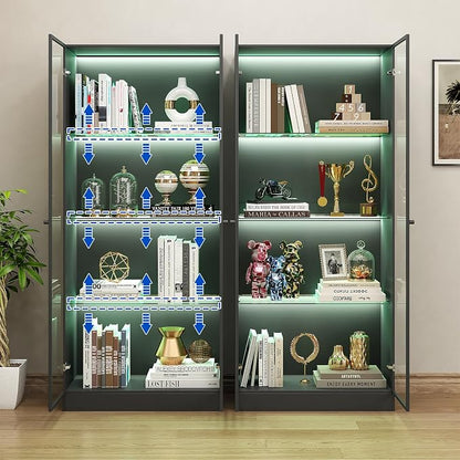 Display Cabinet with LED Lights, Display Case with 4-Tier Glass Shelves & 2 - Image 5