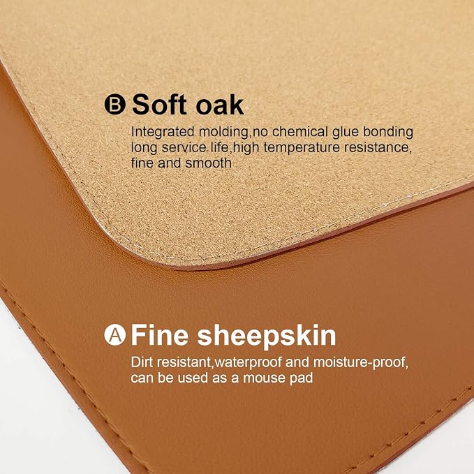 DAWNTREES Dual Sided Desk Mat, Leather Desk Pad, Cork Desk Mat Protector - Image 4