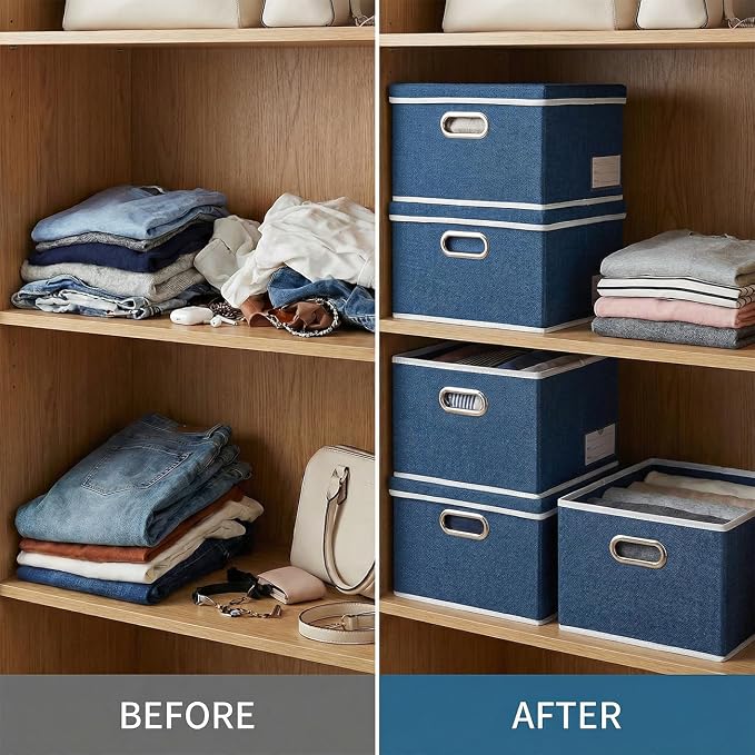 PRANDOM Storage Bins with Lids Linen Fabric Foldable Storage Boxes Organizer - Image 6