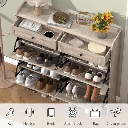Thacuok Shoe Cabinet with 4 Flip Drawers & 2 Storage Drawers, Rustic Farmhouse - Image 5