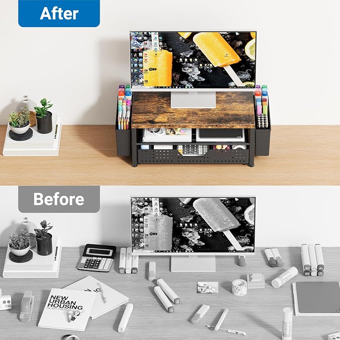 Monitor Riser, Laptop Stand for Desk, Office Desk Organizer and Accessories - Image 5