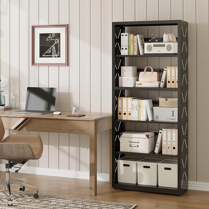 Industrial Bookshelf, 5 Tier Bookcase, Home Office Bookcase Shelf Storage - Image 4