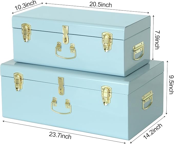 Vixdonos Metal Trunk Decorative Storage Box Set of 2 College Dorm Chest - Image 2