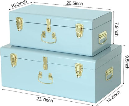 Vixdonos Metal Trunk Decorative Storage Box Set of 2 College Dorm Chest - Image 2