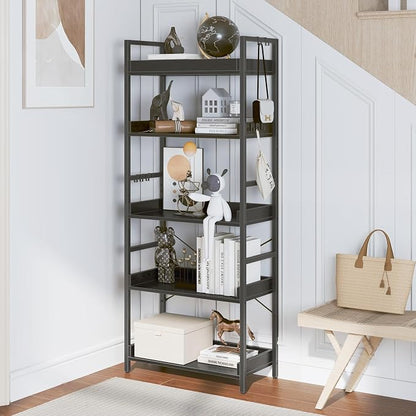 HCHQHS 5 Tier Bookshelf, Adjustable Industrial Bookcase, Vertical Tall Book - Image 6
