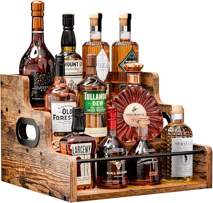 KLM Liquor Bottle Display Shelf, Coffee Syrup Rack Organizer, 3 Step Countertop by KLM