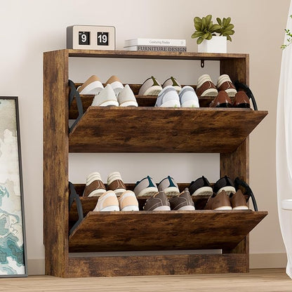 BORNOON Shoe Cabinet with 2 Flip Drawers, Slim Narrow Shoe Storage Cabinet by BORNOON