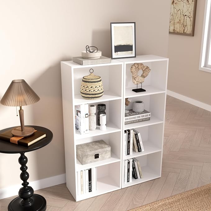 Wooden 4 Cube Storage Organizer, 4 Tier Tall Modern Bookshelf Freestanding - Image 7