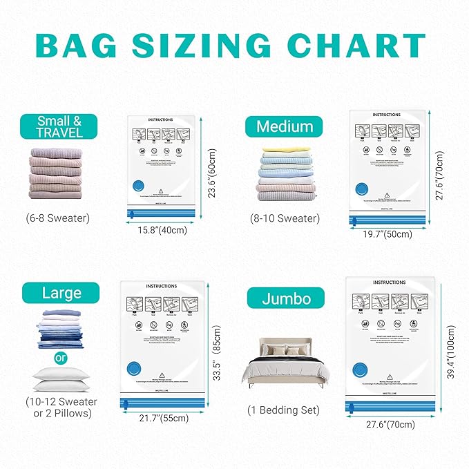 15 Pack Vacuum Seal Bags for Clothing &Travel, Space Saver Vacuum Storage Bags - Image 5