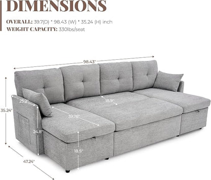 Huatean Home Oversized Sleeper Sofa Couch, 100 inch 2 in 1 Pullout Couch Bed - Image 3