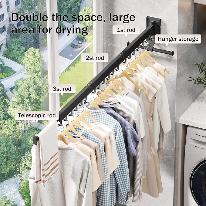 Clothes Drying Rack Wall Mounted, Laundry Drying Rack, Laundry Room Organization - Image 6