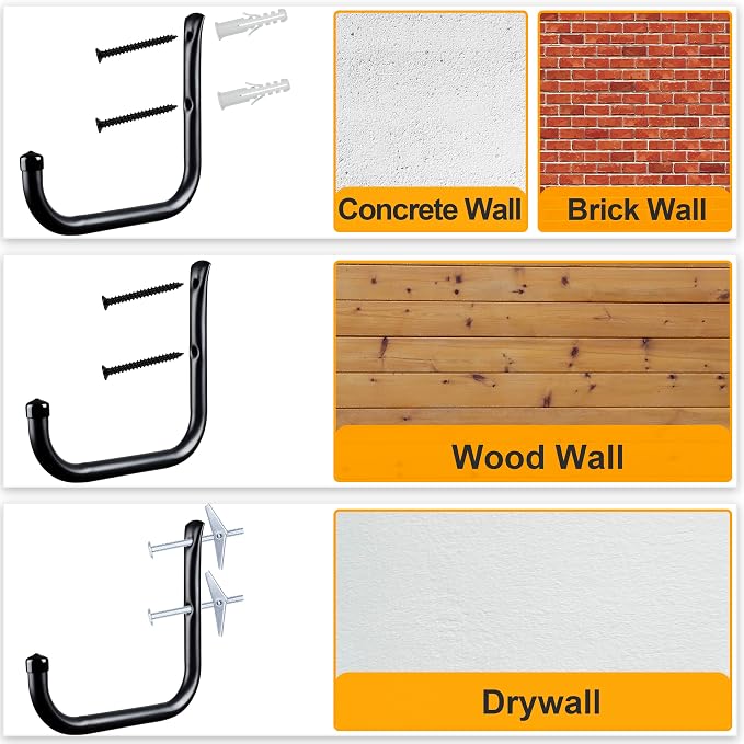 KURUI Wall Hooks for Garage Garden, 4 Pack Water Hose Holder, Large Garage - Image 7