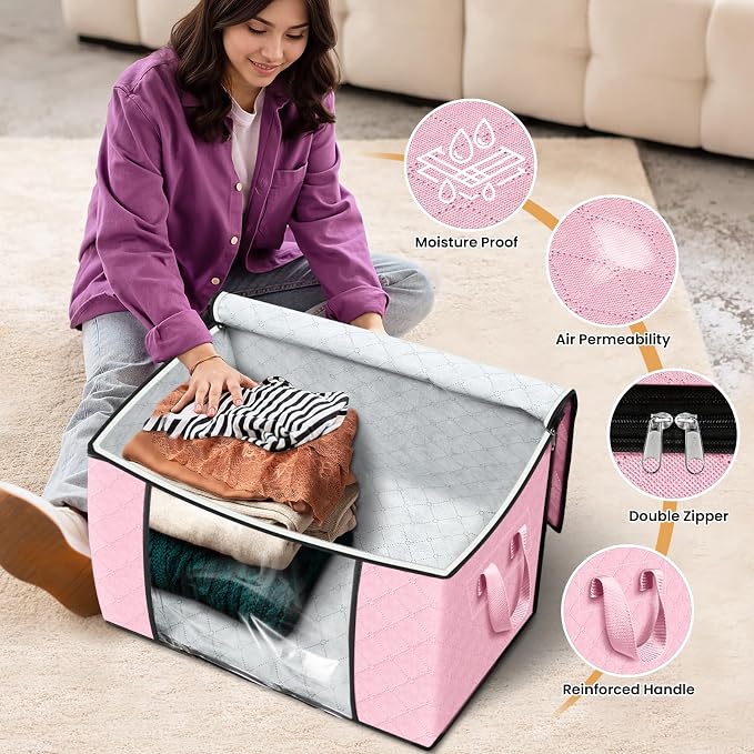 Fab totes 24 Gallons Clothes Storage, Foldable Thick Fabric Blanket Storage Bags - Image 4