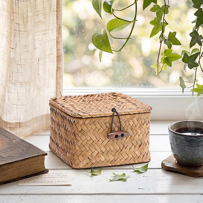 Hipiwe Handwoven Seagrass Basket Decorative Shelf Basket - Image 2