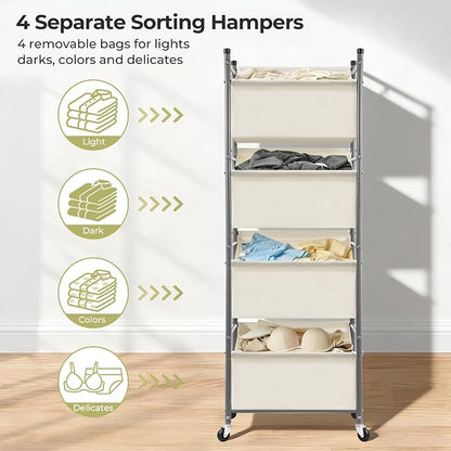 180L 4-Tier Rolling Laundry Hamper - Image 4