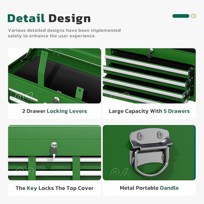 Greenvelly Tool Chest, 5-Drawer Rolling Tool Chest - Image 4