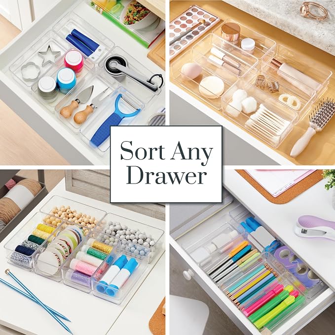 STORi SimpleSort 6-Piece Stackable Clear Drawer Organizer Set | 6" x 3" x 2" - Image 4