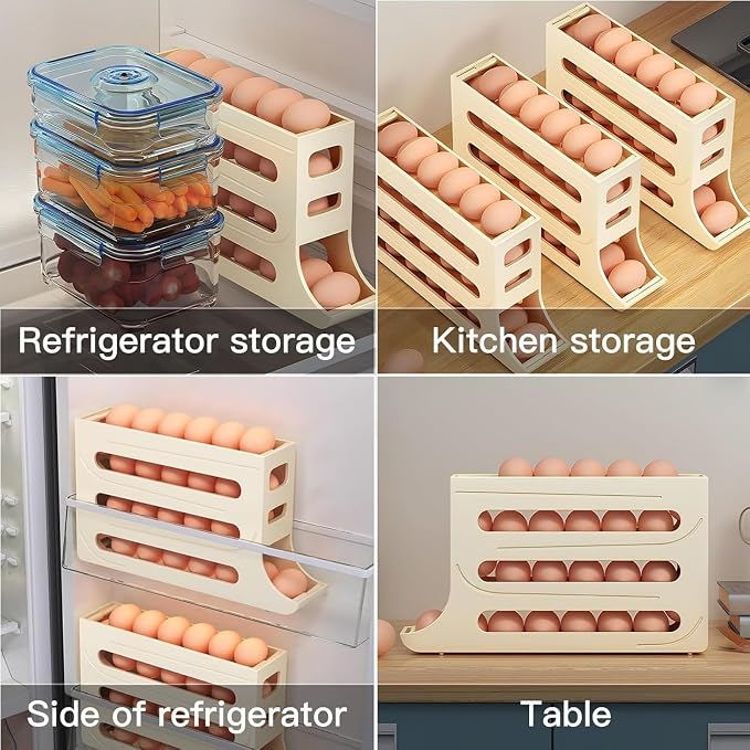 24 Eggs Egg Holder for Fridge, 4 Tiers Egg Container, Auto Rolling Egg - Image 4