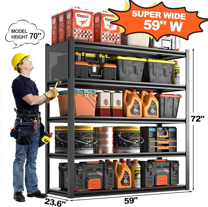 Metal Garage Shelving Unit, Heavy Duty Adjustable Industrial Storage Shelves - Image 3