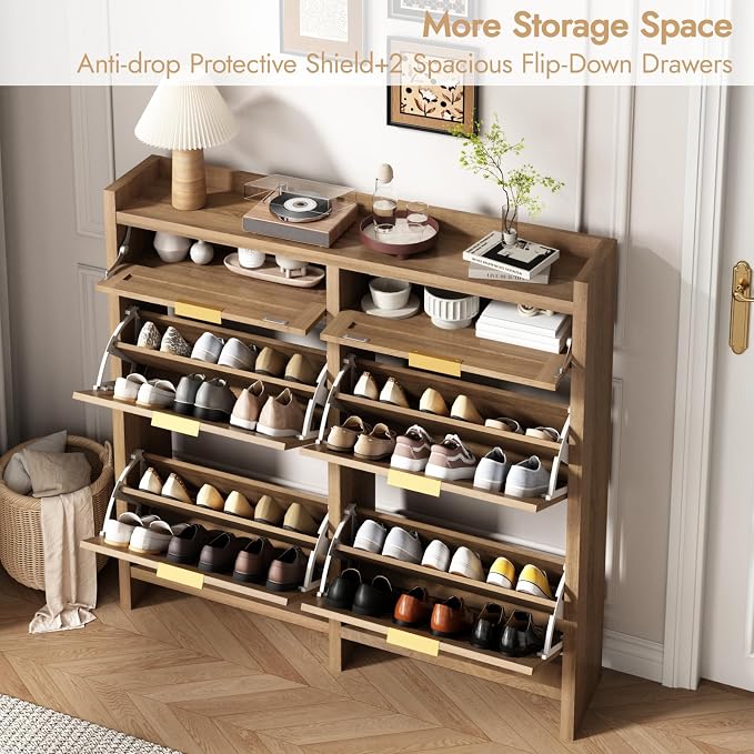 HOKYHOKY Large Rattan Shoe Storage Cabinet - Image 5