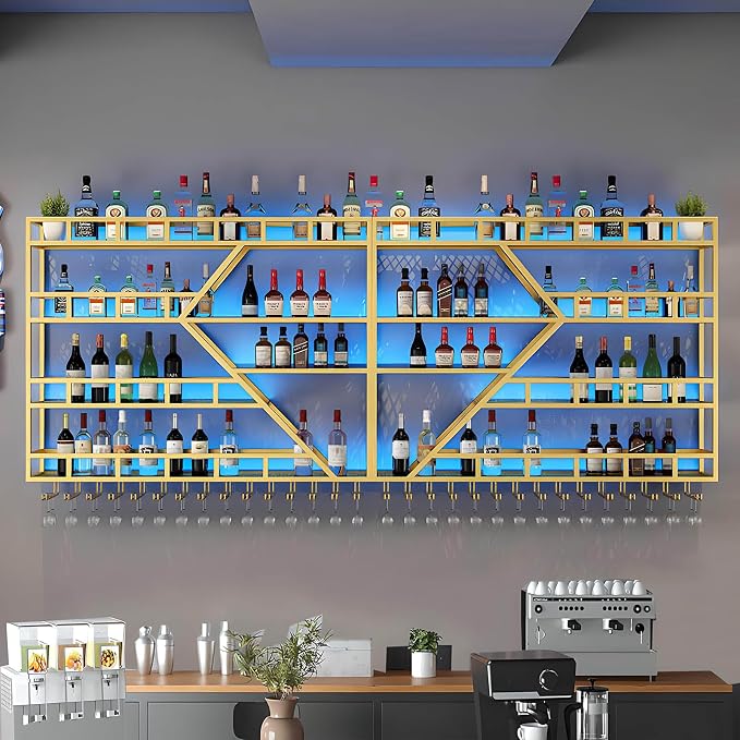 95in Large Wall Mounted Wine Rack 4 Tier Metal Wine Bottle Holder Modern by RAJYQODIS