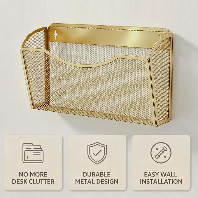 Gawerk Mesh Hanging Wall File Holders, Metal Vertical Wall Basket Mail Organizer - Image 3