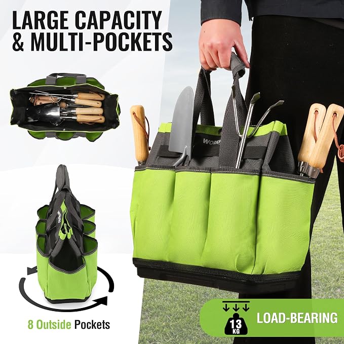 WORKPRO Garden Tool Bag with Waterproof Plastic Base, 8 Pockets Gardening Bag - Image 5