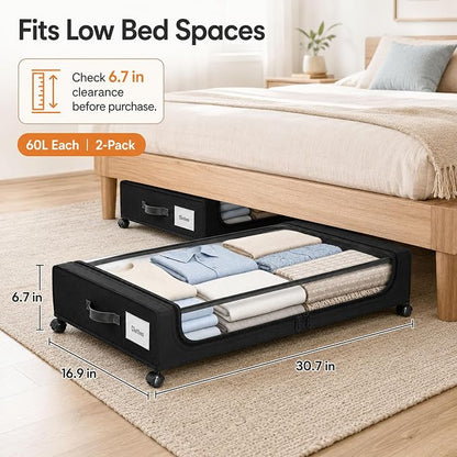 Camkey® Under Bed Storage with 360° Wheels, 60L Low-Profile Rolling Underbed - Image 6