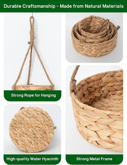 VerdantVibes Woven Wall Hanging Basket – 3-Tier Natural Water-Hyacinth Organizer - Image 7