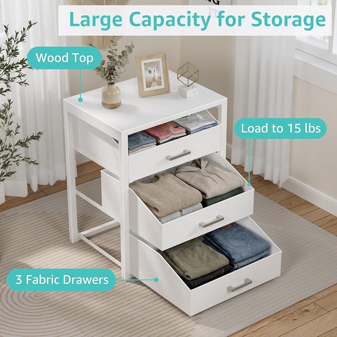 BOLUO Closet Drawers White Fabric 3 Drawer Small Dresser - Image 5